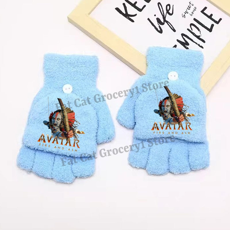 Avatar Fire and Ash Gloves Disneys Boy Winter Flip Cover Mittens Kids Outdoors Warm Cute Glove Children Clothes Accessories Gift
