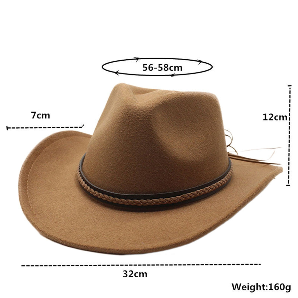 Classic Cowboy Hats for Women Men Retro Cowgirl Hats Wide Brim Felt Hats with Decorative Band
