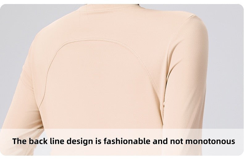 Naked Spring and Autumn Round Neck Fitness Yoga Clothing, Slimming and Slimming Base, Sports Top, Pilates Long Sleeve, Female