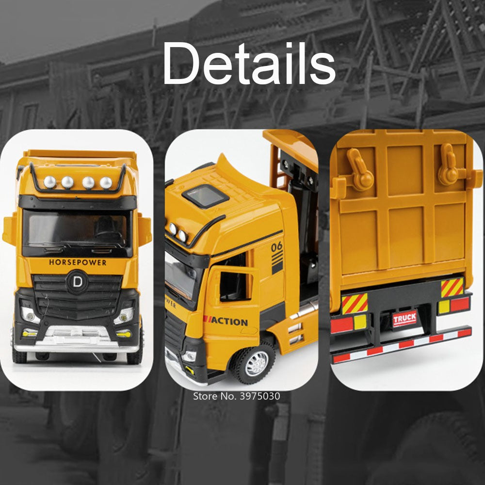 1:50 Miniature Trailer Dump Truck Cars Toys Model 3 Doors Opened Extended Engineering Vehicle Light Sound Car Boys Festival Gift