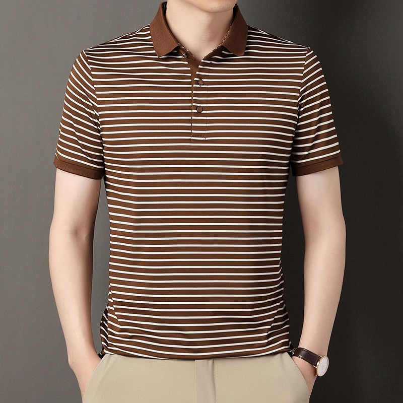 2024 Men's New Striped Cotton Business Casual Short Sleeved POLO Shirt Fashion Short Sleeved Comfortable and Breathable Top