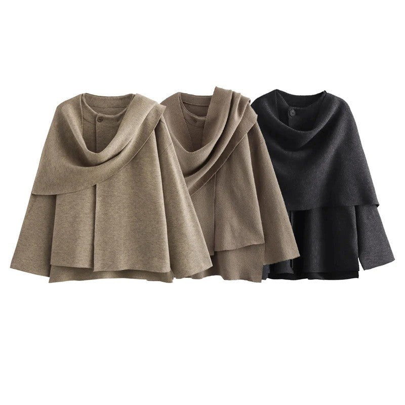 Elegant Coat Women Scarf Collar Long Sleeve Button Irregular Jackets European and American Style Streetwear Casual Outerwear