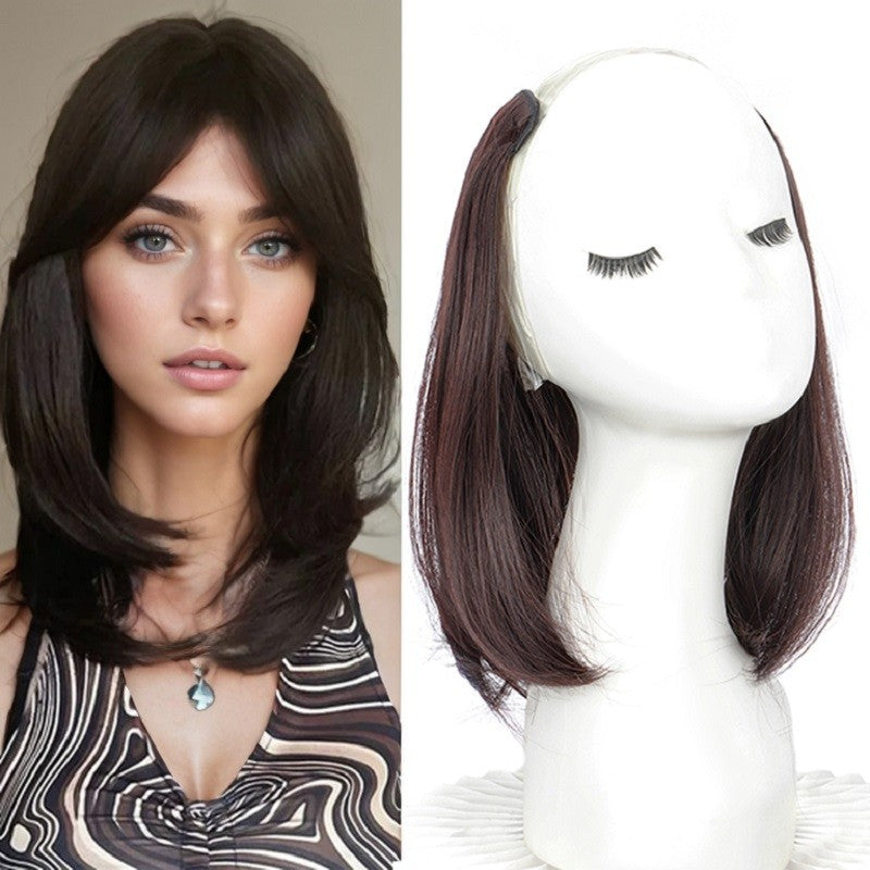 20/30cm Synthetic Short Straight Internal Buckle V-shaped Half Head 4Clips Hair Extension Invisible Hairpiece for Women