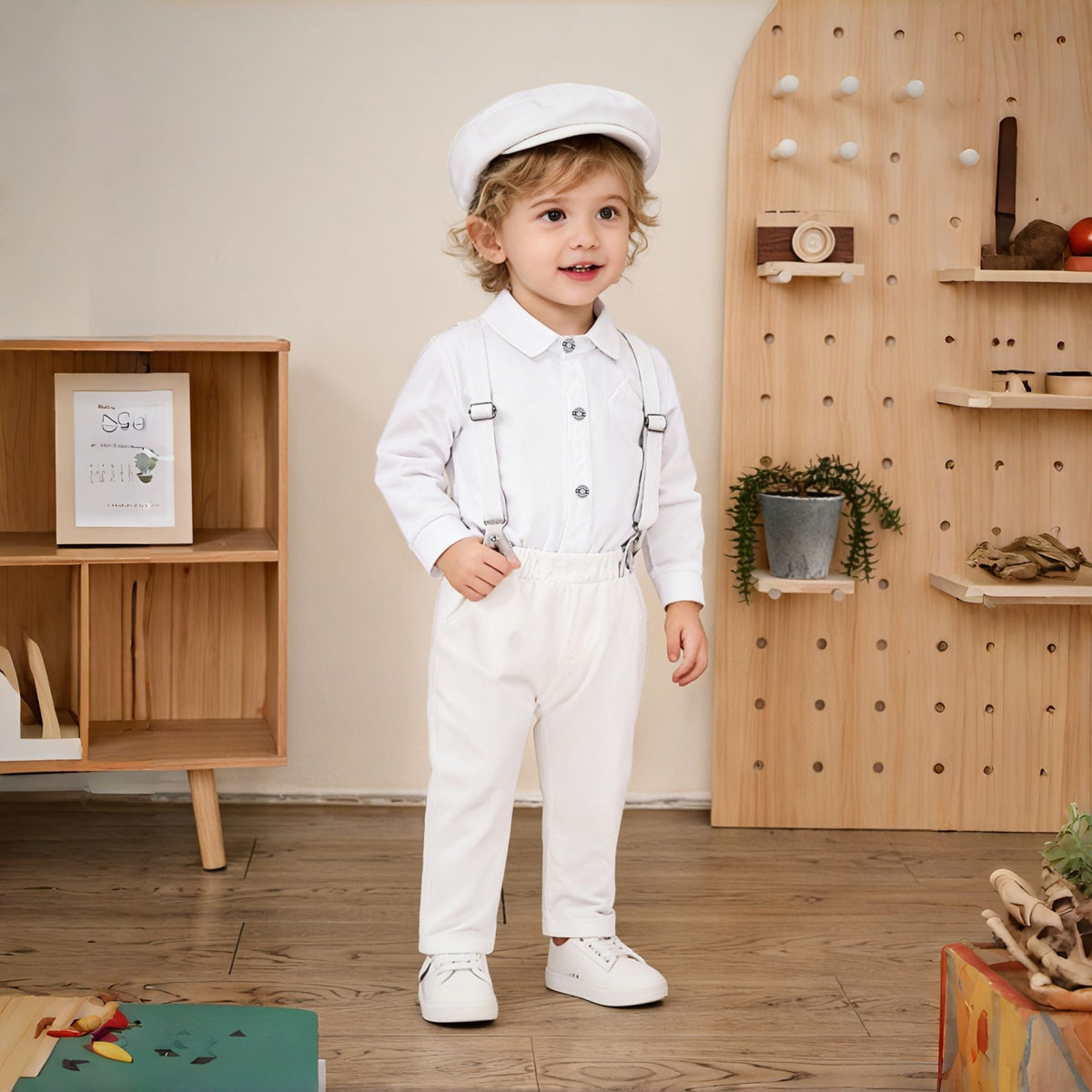 Baby Infant Baptism Suit for Boys Toddler Suspender Suit Formal Gentleman Flower Boys Wedding Clothes Set Newborn Outfit
