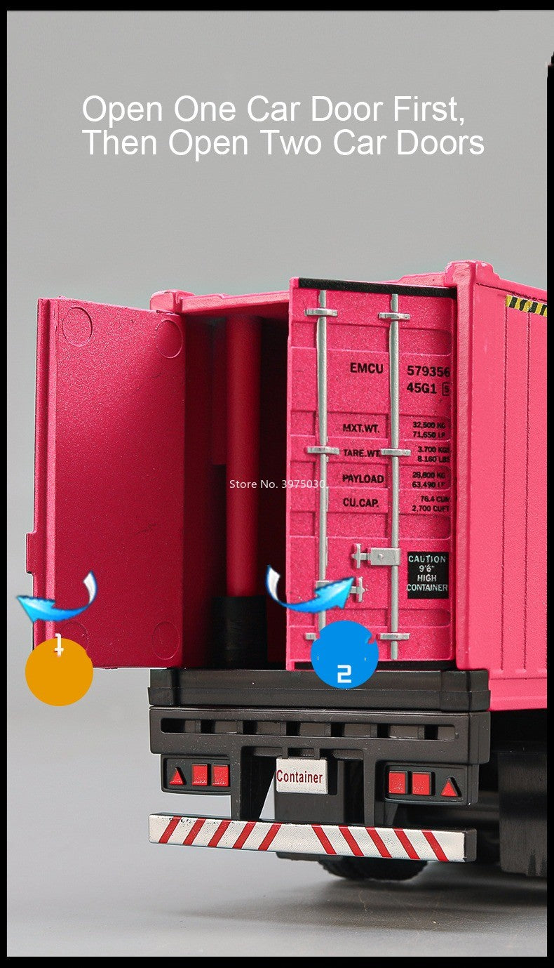1:50 Alloy Heavy Trucks Toys Models Cars Container Vehicles Light Music Miniature Transport Car Rubber Tires Kids Gifts