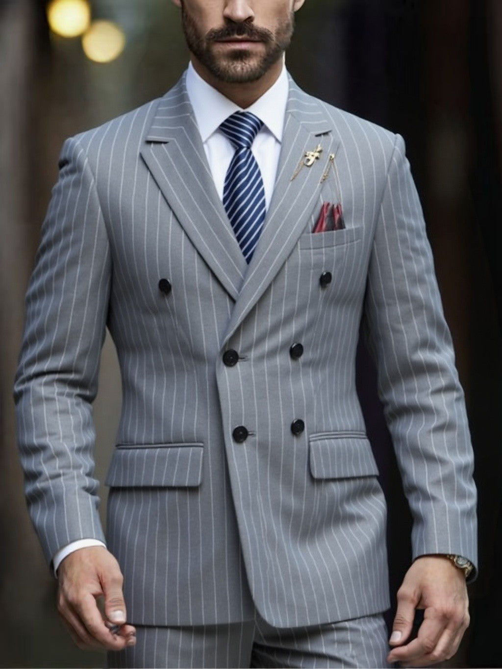 Men's Double-Breasted Suit, Classic Formal Business Wear