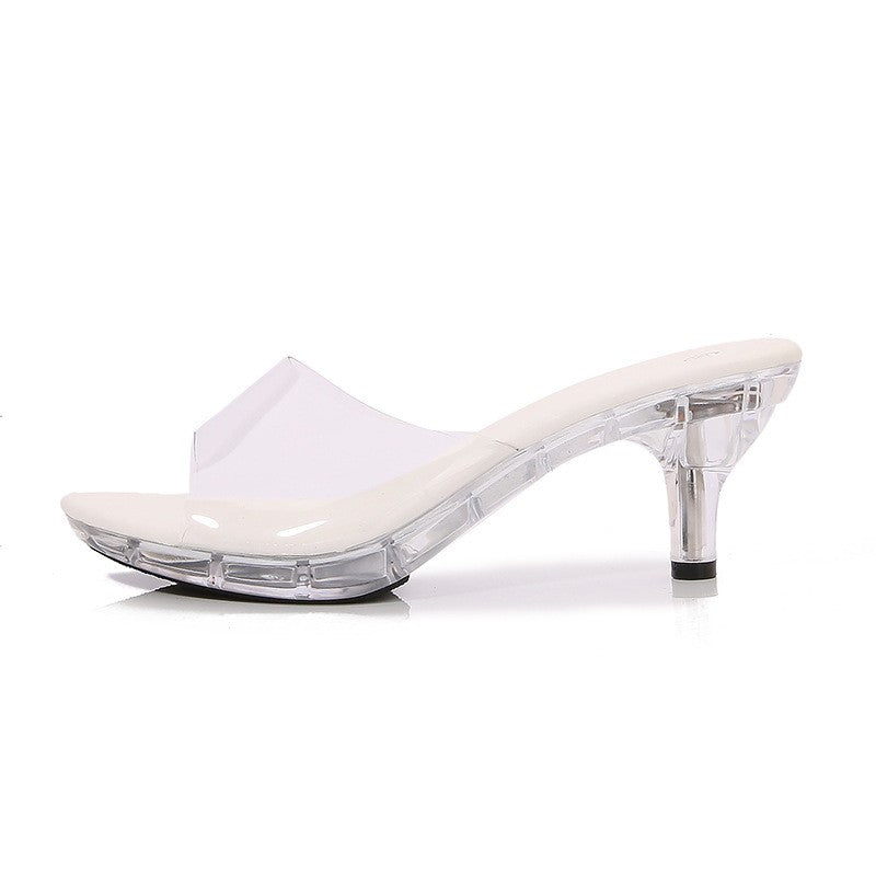 LED luminescent Sandals 6CM Kitten Heel Summer Fashion Nightclub Transparent Crystal Car Model Clear High Heels Girls Party Shoe