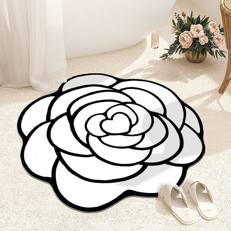 Round Camellia Crystal Velvet Floor Mat Living Room Bathroom Door Absorbent Quick-Drying Floor Rugs Household Non-slip Carpet