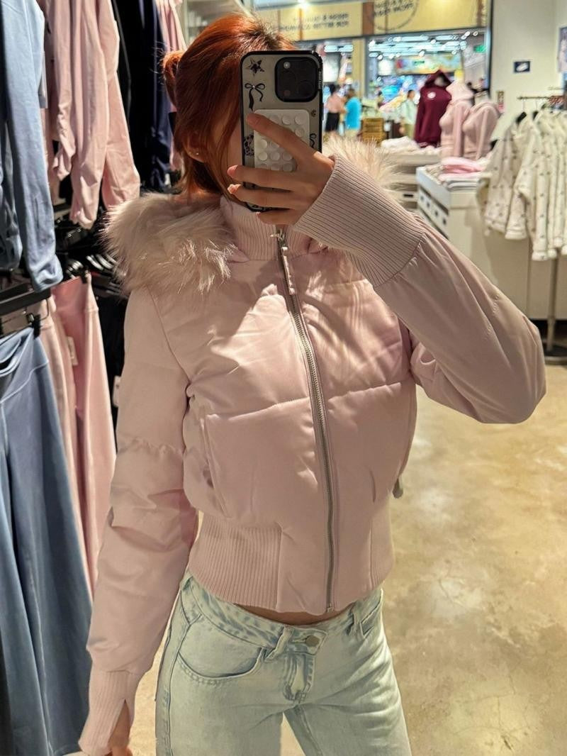 Fashion Women's Cotton Jacket Fur Collar Zipper Slim Waist Pocket Warm Thicken Coat Autumn Winter Hooded Jacket Lady Outwears