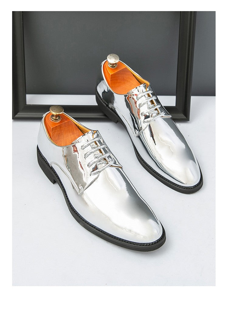 Large Size 38-50 Pointed Leather Shoes Man Business Performance Men's Dress Shoes Luxury Golden Bright Shoes Man Wedding Shoes
