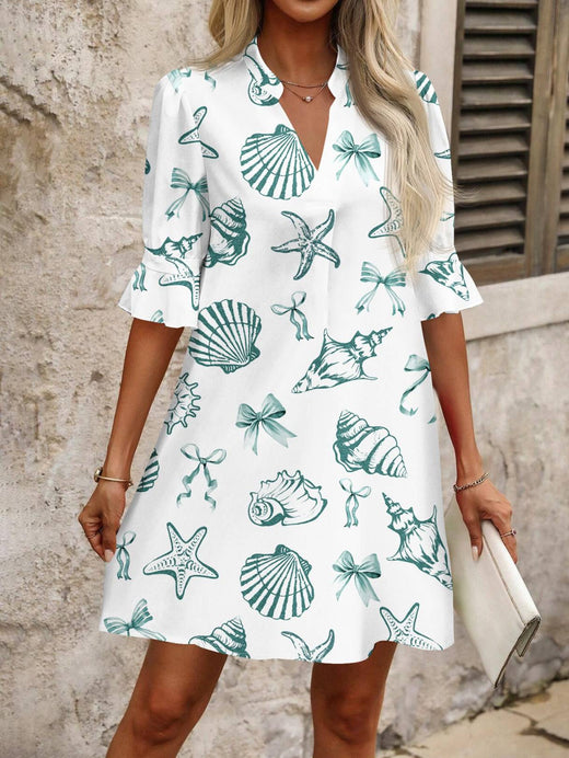 Casual Print Women's Dress New Summer Fashion Elegant Loose Short Sleeve Office Holiday Party Dresses For Women Robe Femme