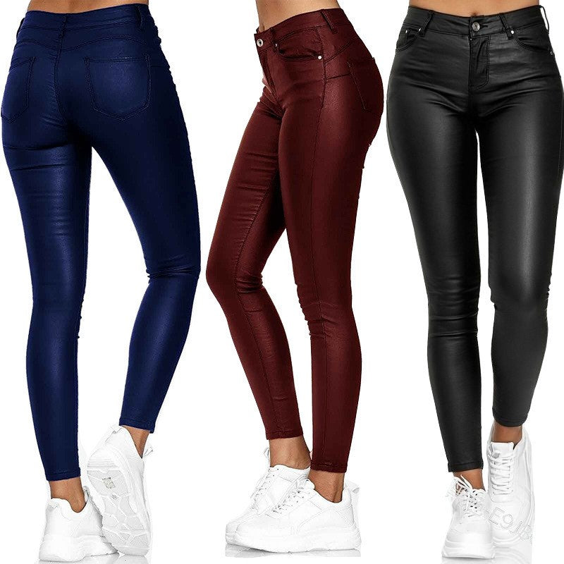 2025 Fashion Faux Leather Pants Women's Sexy Stretch Casual Leggings Solid Leather Bodycon Pencile Pants For Women Streetwear