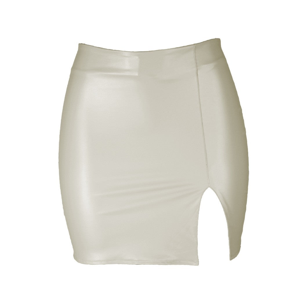 2025 Women Leather Night Clubwear Skirts Summer Pure Color PU-leather Zipper Sexy Hip Leather Mini Skirts