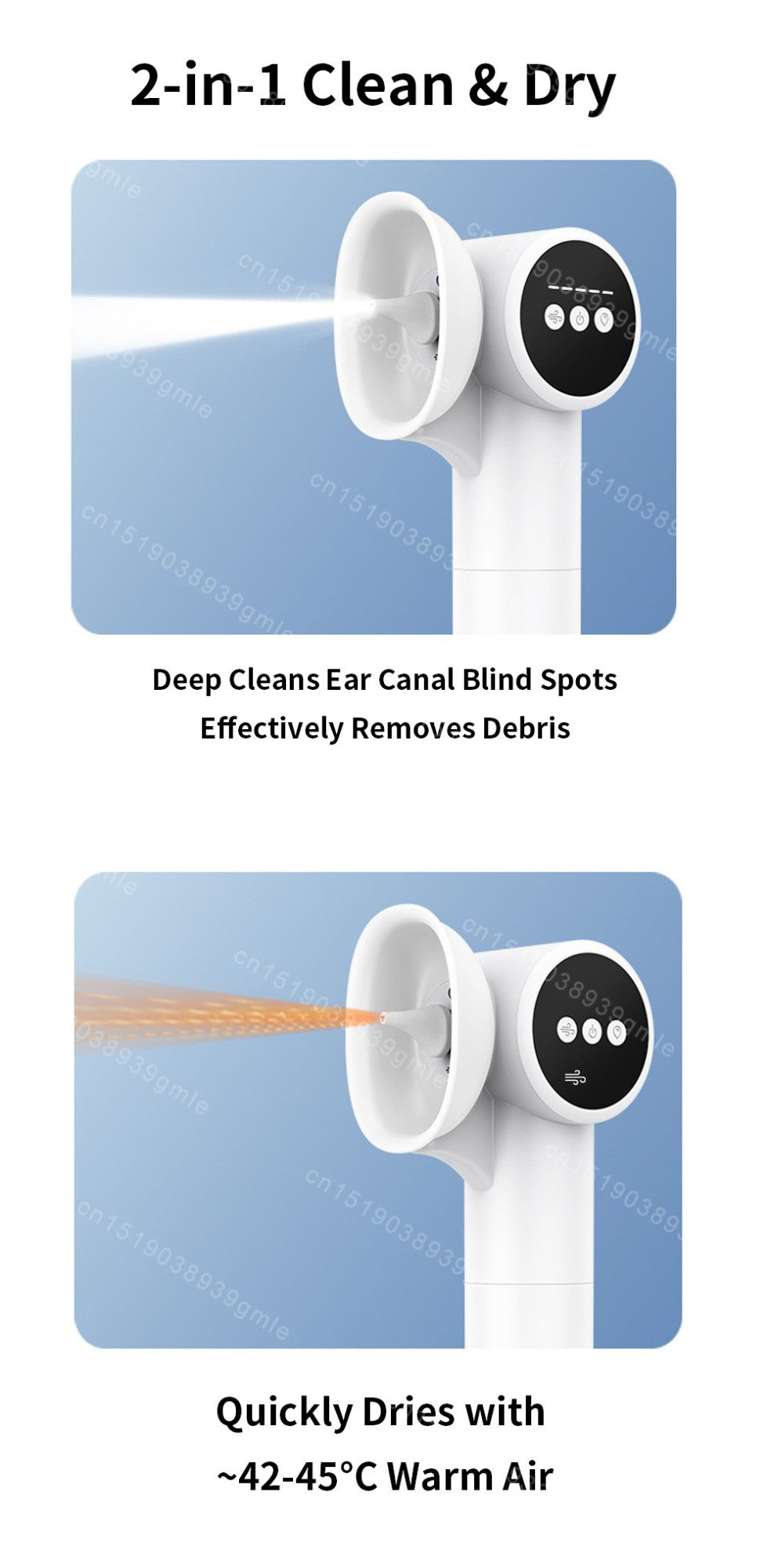 Electric Ear Wax Removal Tool Ear Dryer 2 In 1 Smart Ear Cleaner Painless Ears Cleaning Tools 5-Level Waterproof Massage Safe