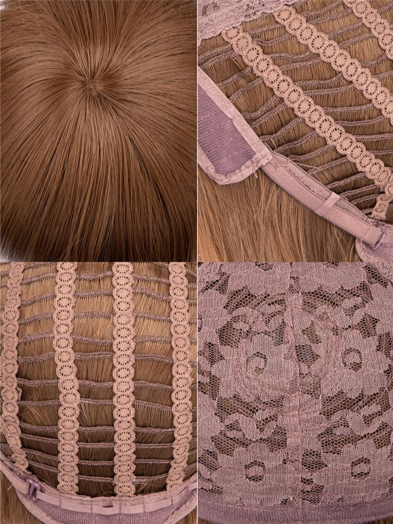 Short Straight Synthetic Brown Wig Anime Game Cosplay Fluffy Heat Resistant Jellyfish Head Wig for Daily Party