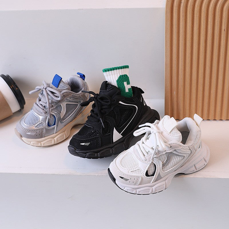 Kids Casual Sports Shoes with Thick Soles Boys Girls Fashion Versatile Sneakers 2024 New Children Mesh Breathable Running Shoes