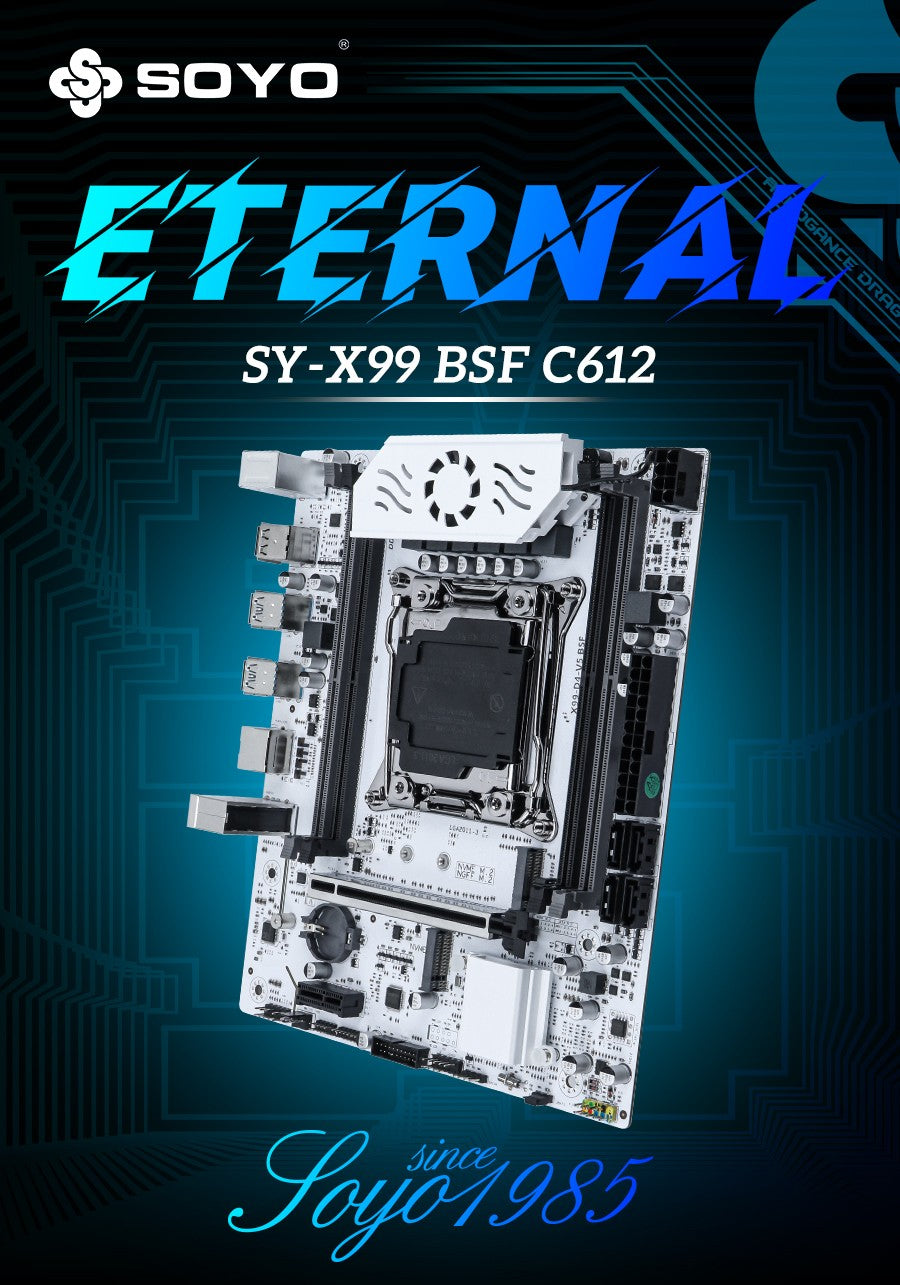 SOYO X99 Motherboard DDR4 LGA2011-3 with M slot 2 Supports C612 Chipset Dual channel DDR4 SATA 3.0 White Cooling Armored Fan