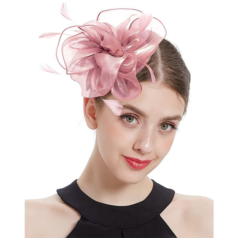 New Women's Organza Fascinators Feather Flower Kentucky Derby Hat Headdress Pillbox Hat for Wedding Tea Party Headwewar Clips