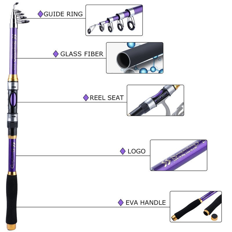 Sougayilang 4 Colors Telescopic Fishing Rod 1.8m-3.3m Glass Fiber EVA Handle Carp Spinning Rod Fishing Pole Fishing Weight 5kg