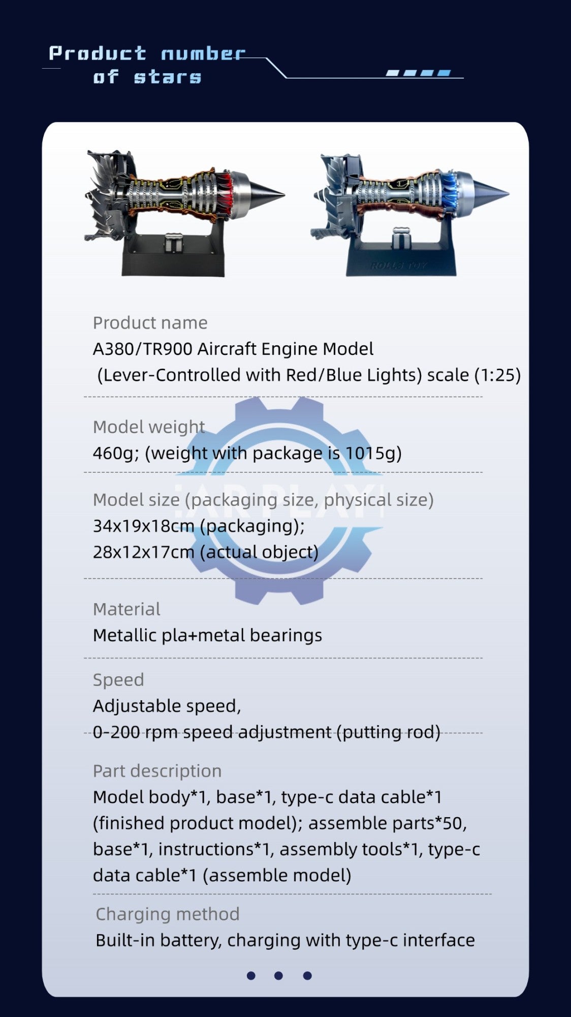 Turbojet Engine Model Kit Adjustable Speed Tail Flame Simulation for DIY Assembly and Science Projects