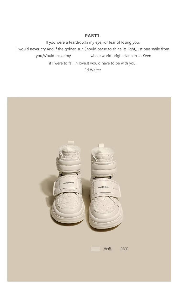 Fur White Boots Women Padded Cotton Shoes Winter Warm Pu Leather Snow Boots Footwear Thick Bottom Plush Short Ankle Boots