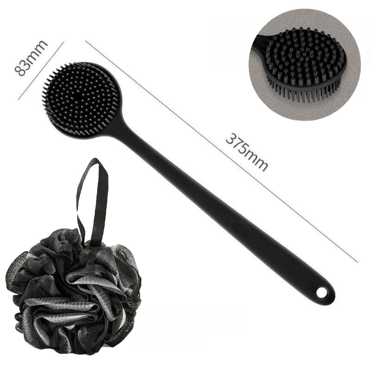 Double Sided Bath Brush Bath Puff Set Back Silicone Body Scrubber Silicone Long Handle Design for Body Exfoliation Deep Cleaning