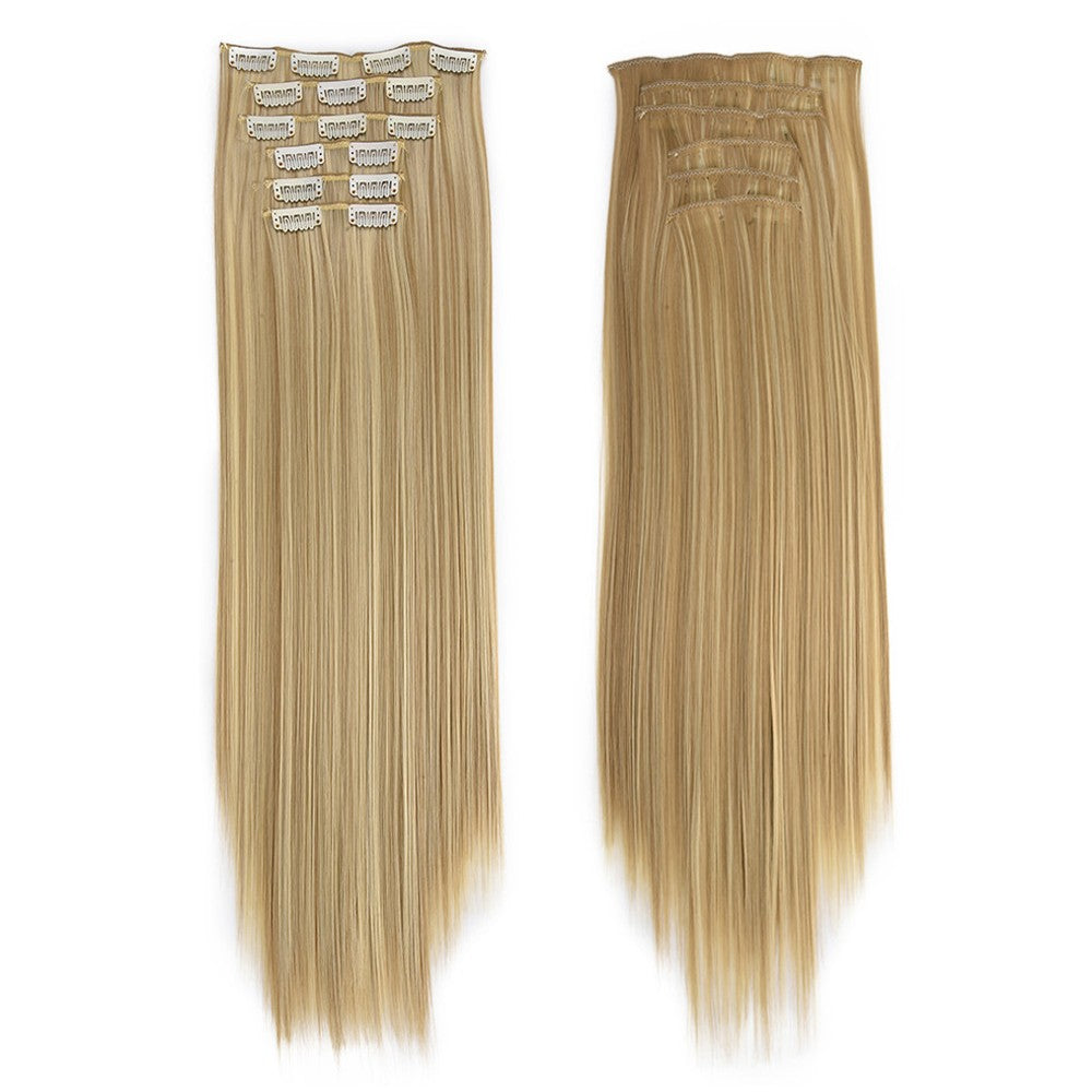 16 Clips in Hair Extensions 24Inchs Long Straight Hairstyle Synthetic Blonde Black Hairpieces Heat Resistant Fake Hair 6Pcs/Set