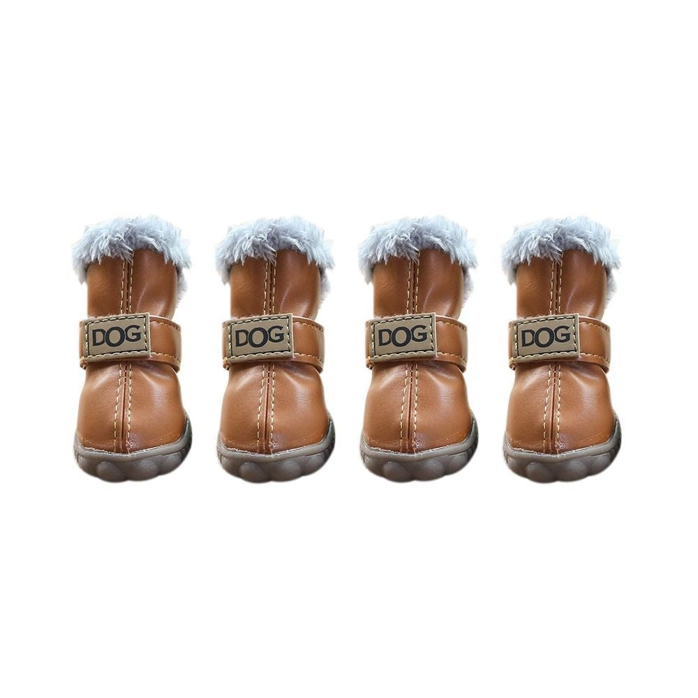 Dog Rainshoes Warm Pet Snow Boots Waterproof Soft Winter Pet Dog Shoes Plush/PU Non Slip for 4Pcs/Set Chihuahua