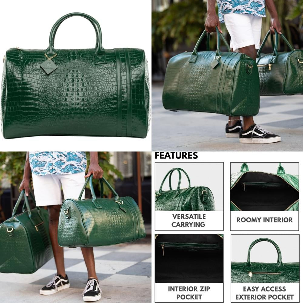 Vegan Leather Duffle Bag TSA-Approved Carry-On for Travel, Weekend, Gym, Unisex Use, Gold Hardware, Ideal for Men and Women