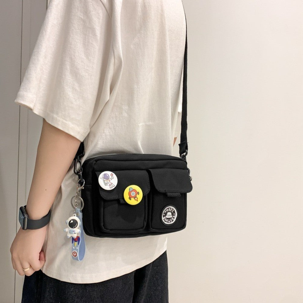 Fashion Versatile Men's Crossbody Bag Large Capacity Japanese Style Shoulder Bag Retro with Pendant Messenger Bag Unisex