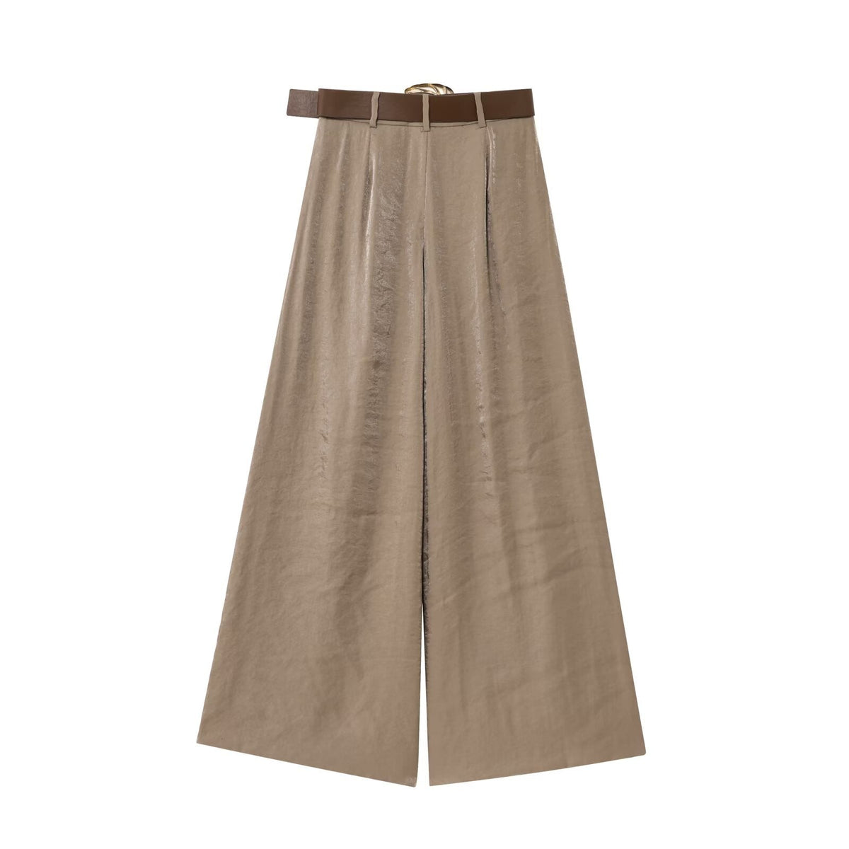 HH Women New Fashion Solid Belt Wrinkles Decorate Casual Loose Trousers Female Chic Zipper Side Pocket Slim Wide Leg Pants
