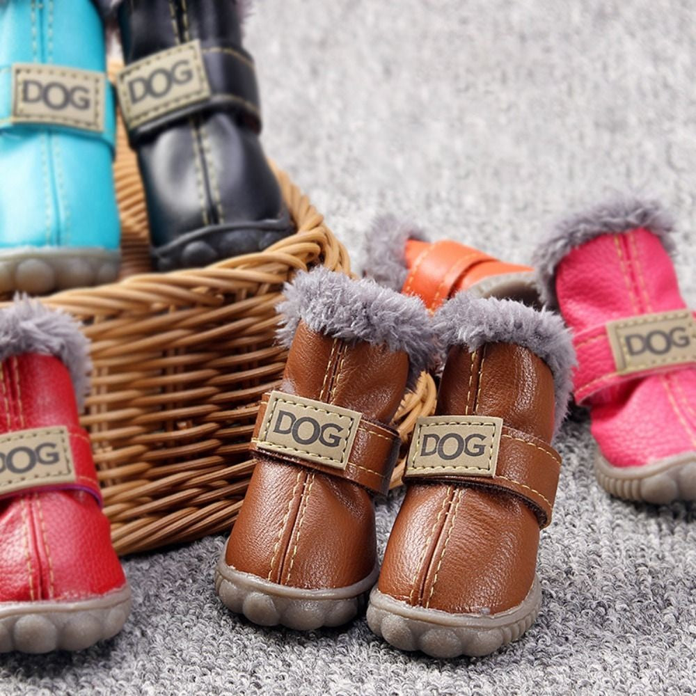 Dog Rainshoes Warm Pet Snow Boots Waterproof Soft Winter Pet Dog Shoes Plush/PU Non Slip for 4Pcs/Set Chihuahua