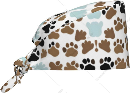 Dog Bones Paw Prints Premium Satin Lined Scrub Caps - Comfortable and Stylish Caps for Men and Women Black