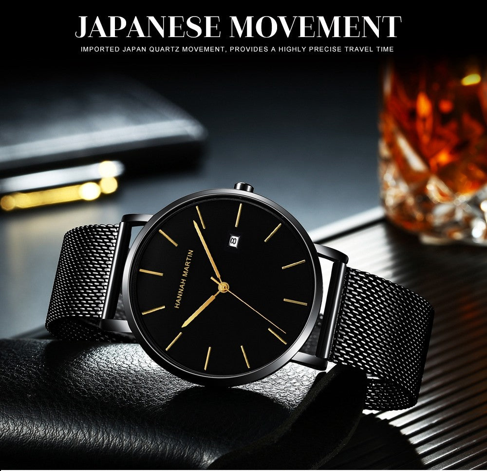 Classic Bauhaus Design Men Watch Dark Blue Japan Quartz Waterproof Stainless Steel Fashion Business Calendar Ultra Thin Watches