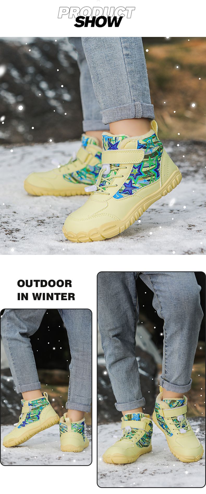 2025 Kids Barefoot Snow Boots Wide Toe Winter Insulated Waterproof Fur Lined Shoes for Boys Girls Cold Weather Outdoor Sneakers