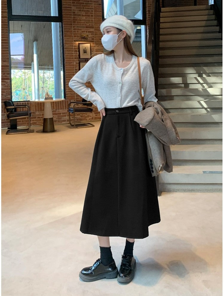 High Waist Plus Size Women Skirt Spring Women Clothing High Waist Hepburn Style Mid-Length A-Line Skirt New Casual Solid Skirts