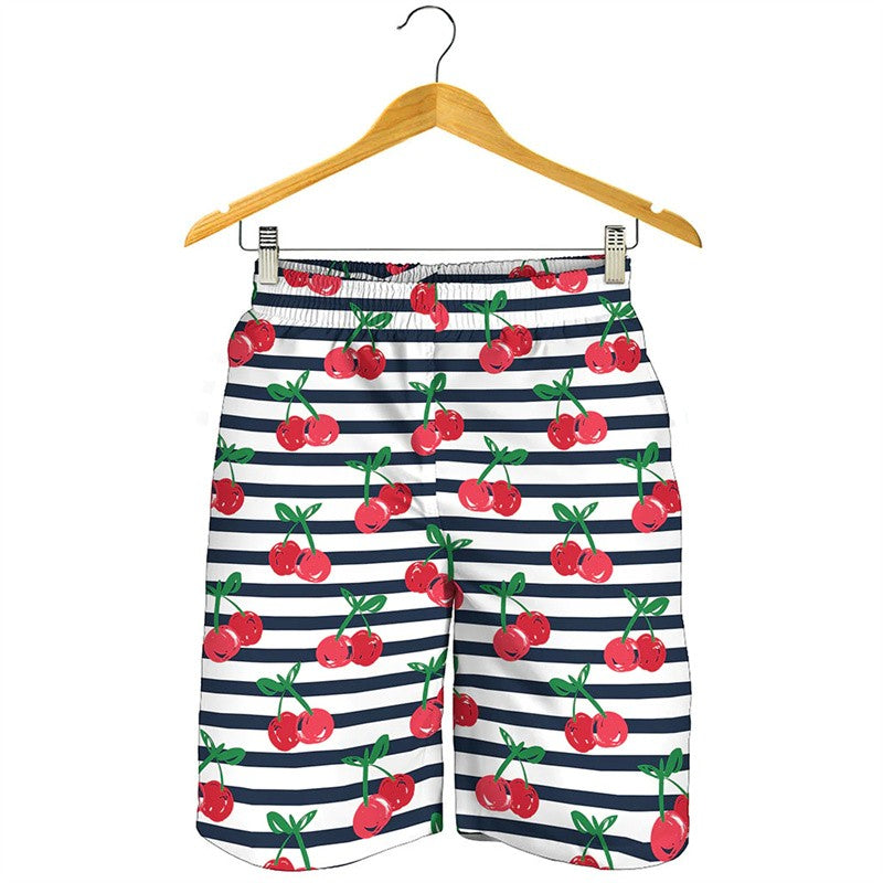 Fashion Cherry 3D Printed Beach Shorts Men Clothes Cartoon Fruits Pattern Swim Trunks Summer Streetwear Oversized Short Pants