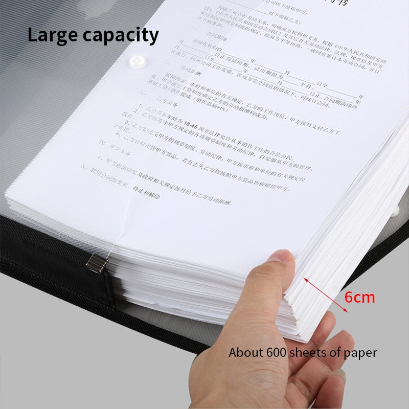 Large Capacity Waterproof File Transparent A4 Folder Press Button Plastic Data Document Bag Pocket Storage Office Supplies