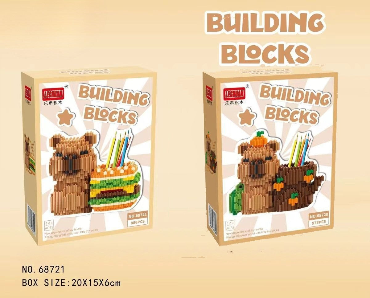 Capybara Building Block Pen Holder Multi-Function Desk Organizer for Office Supplies Cosmetics Birthday Gift Desktop Decoration