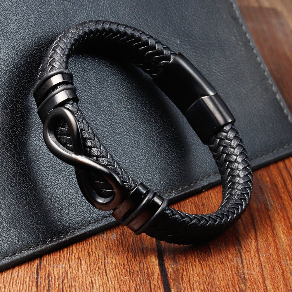 Classic Stainless Steel Leather Bracelet For Mens Chain Wristband Business Charm Jewelry Accessories for Dad Boyfriend