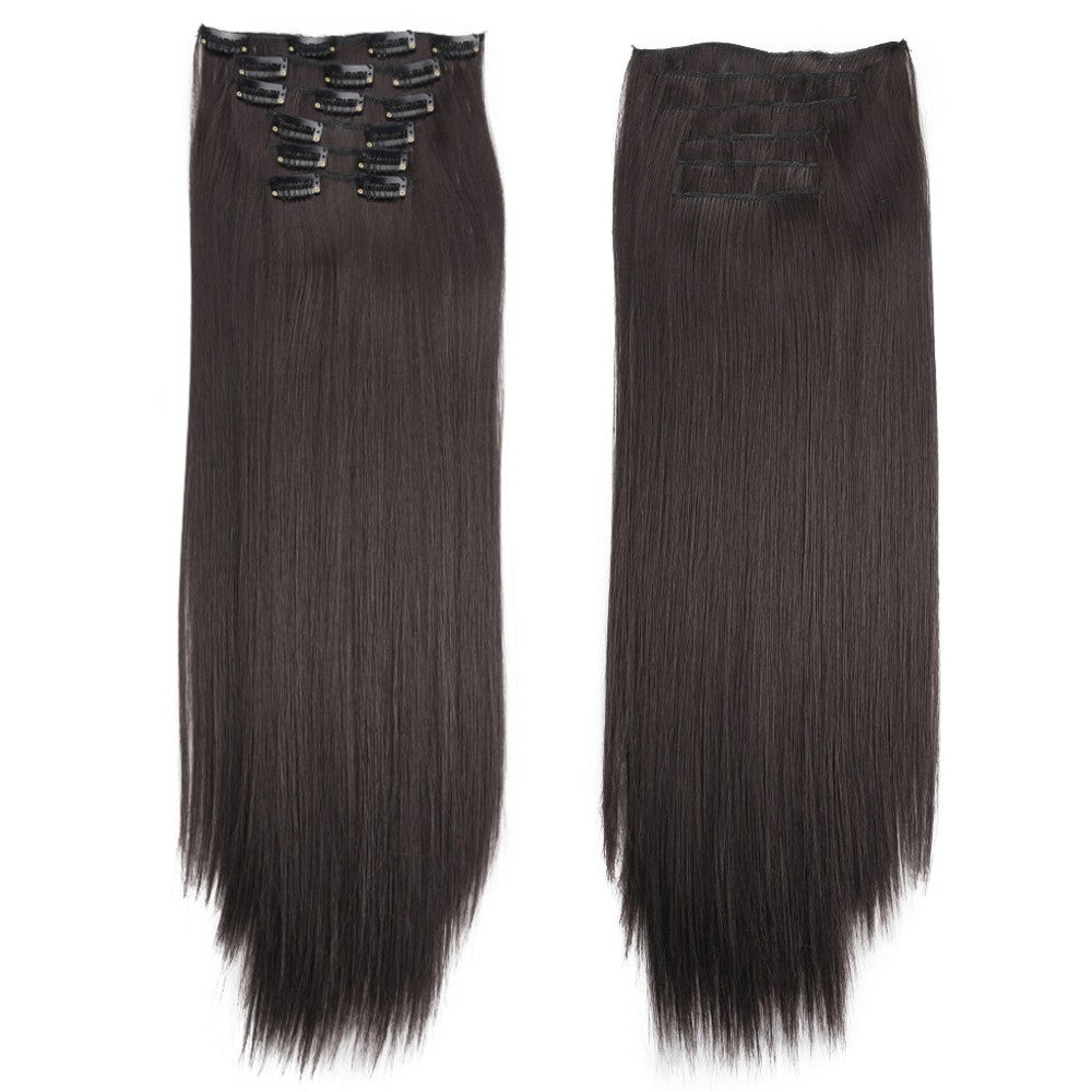 16 Clips in Hair Extensions 24Inchs Long Straight Hairstyle Synthetic Blonde Black Hairpieces Heat Resistant Fake Hair 6Pcs/Set