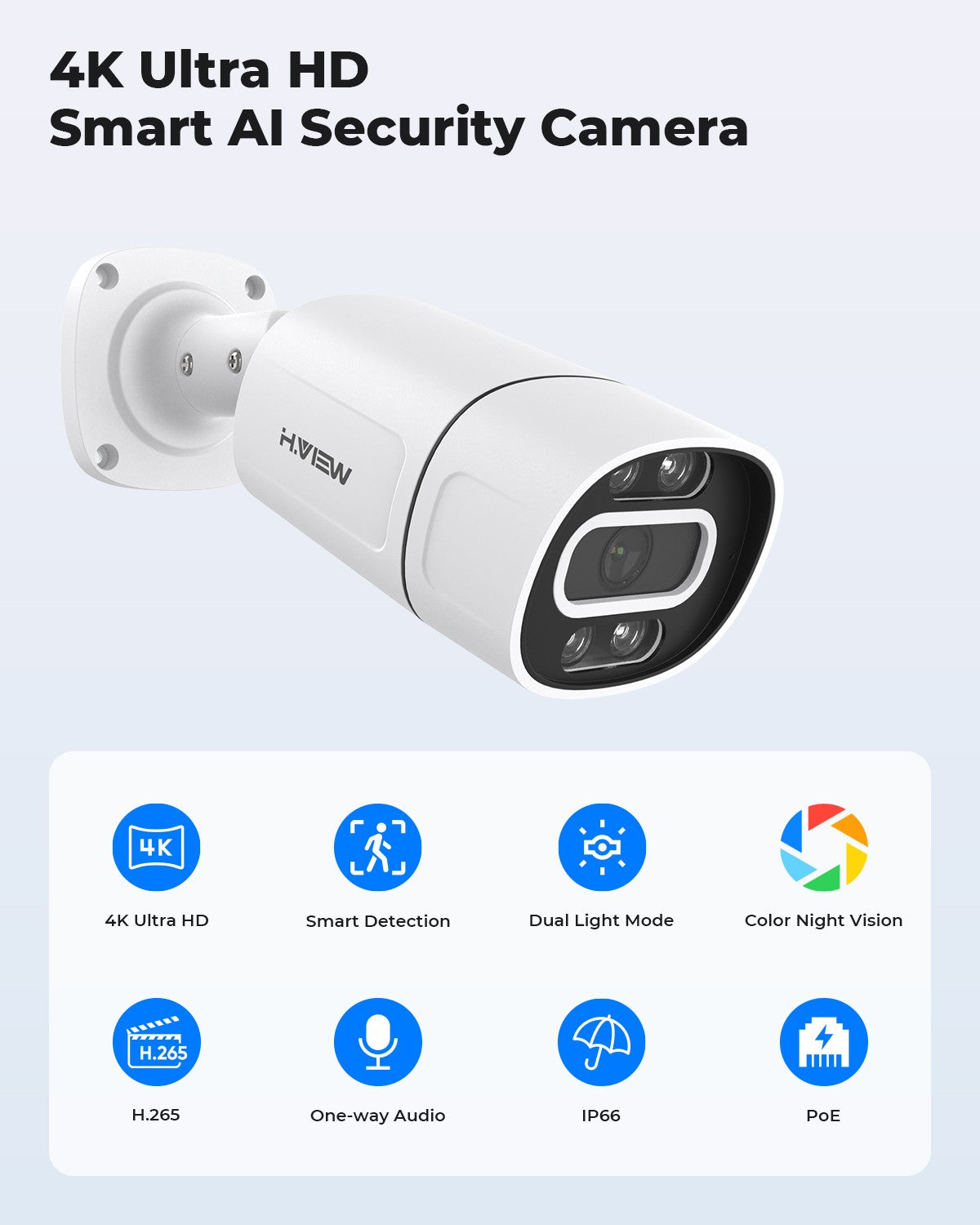 H.View 5Mp 8Mp 4K Ip Camera Poe Ai Face Detection Cctv Security Cameras H.265 Outdoor Audio Video Surveillance onvif xmeye