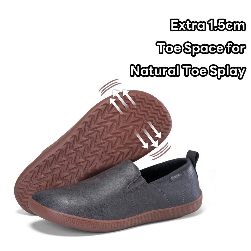 Oiaano Wide Toe Men Minimalist Shoes Comfortable Sneakers Leather Casual Shoes Black Slip On Leisure Loafers Drive Office