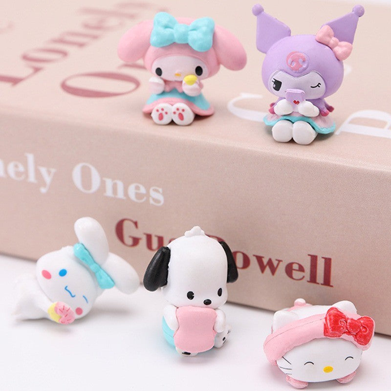 5Pcs-Set Sanrio Cinnamoroll Anime Figure Pochacco Kuromi Pom Pom Purin Hello Kitty Action Figure Toys Model Doll My Melody Gifts