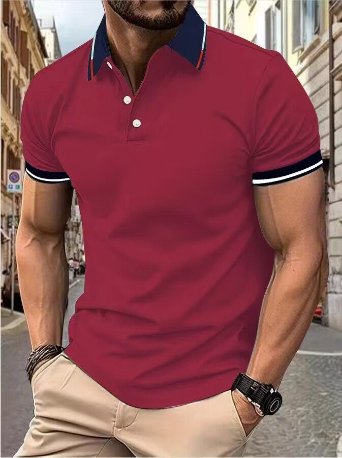 Men's new top Polo shirt T-shirt Summer men's short sleeve color lapel casual fashion white shirt T-shirt men's short sleeve