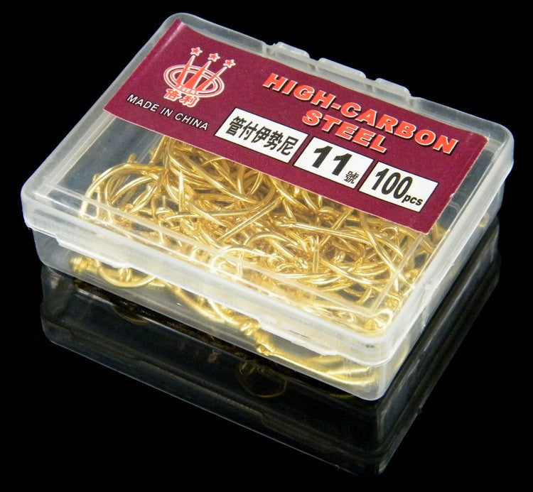 100pcs/lot High Carbon Steel 3#-12# golden Fly Fishhooks Fishing Hooks Jig Barbed Hook With Hole Pesca Fishing accessory Tackle
