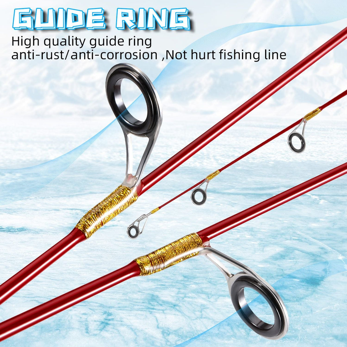 Sougayilang Ice Fishing Rod 2 Sections High Carbon Fiber Ice Rods with Power Two Rod Tips Max Drag 8Kg Fishing on The Ice