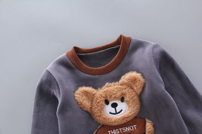Autumn Winter Baby Boys Clothes Sets Thick Fleece Cartoon Bear Jacket Vest Pants 3Pcs Cotton Sport Suit For Girls Warm Outfits