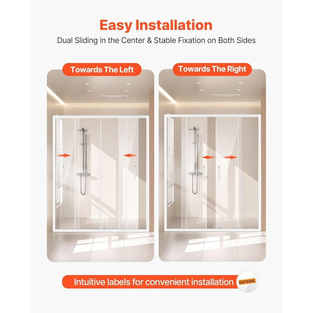 Semi-Frameless Shower Door, 57.8-59 W x 70 H in, Double Sliding Glass Door with 1/4 in(6mm) Clear Tempered Glass, Waterproof