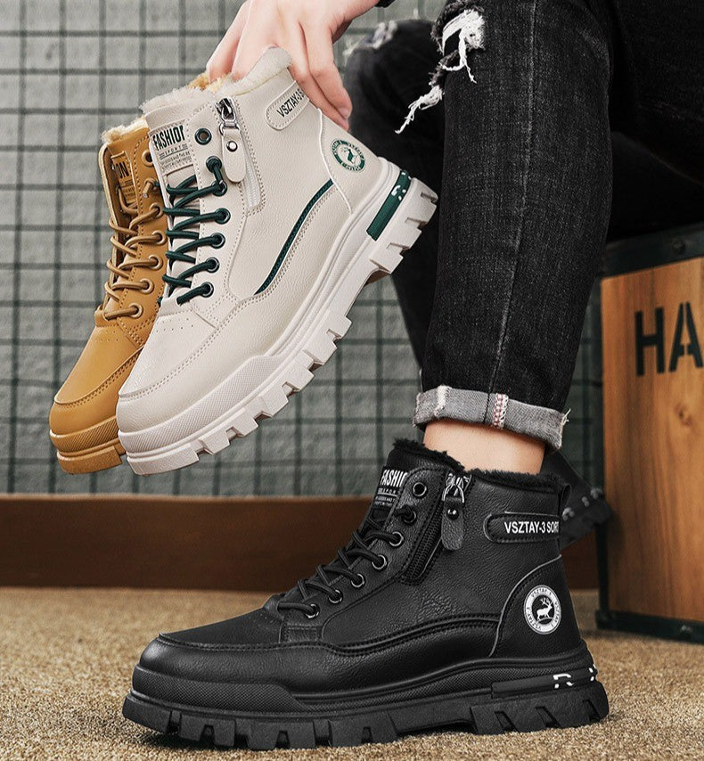 New winter plush thick warm men's cotton shoes trendy outdoor high top male snow boots